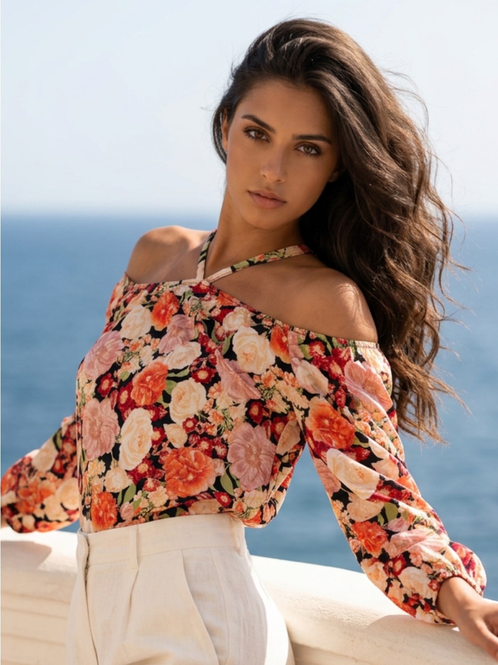 INC International Concepts Floral Off-Shoulder Blouse in Black, Pink, Orange